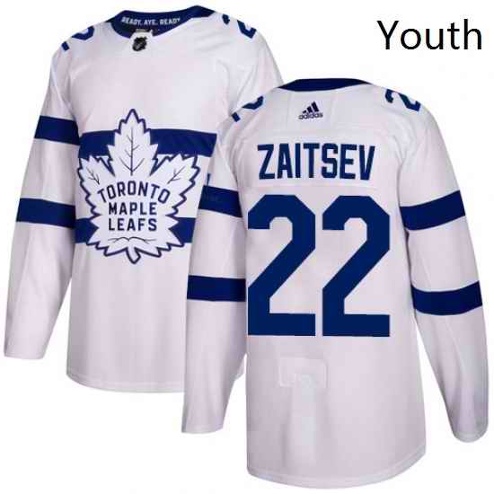 Youth Adidas Toronto Maple Leafs 22 Nikita Zaitsev Authentic White 2018 Stadium Series NHL Jersey